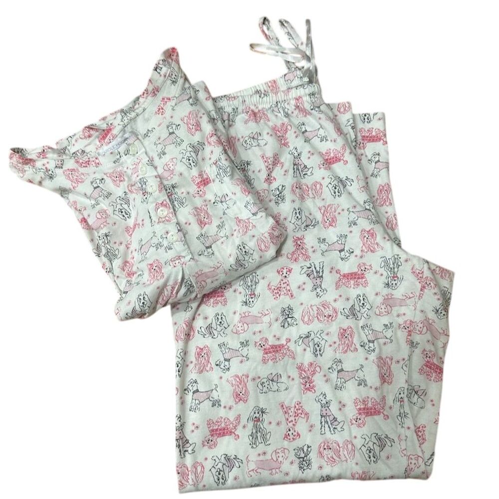 Carol Hochman Women's M Graphic Print Pajama Set White Collared Button-Up